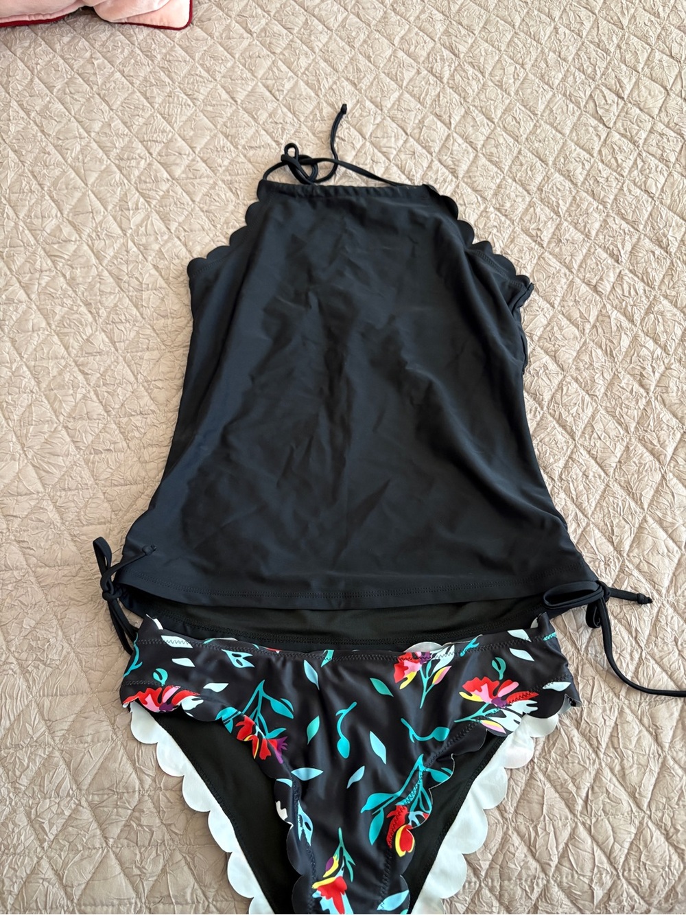 Women’s Black Scallop Tankini with Floral Bikini Bottom